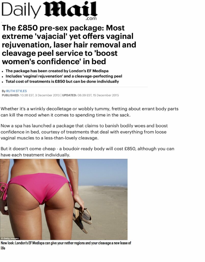 The £850 Pre Sex Package Most Extreme Vajacial Yet Offers Vaginal Rejuvenation Aq Skin 0564